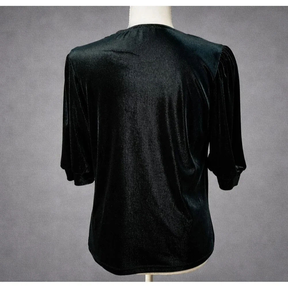 Draper James RSVP Green Velour Velvet Top Puff Sleeve Whimsigoth Fairy Grunge M - Picture 3 of 8